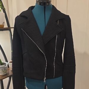 Express Black Textured Moto Jacket with Silver Zipper